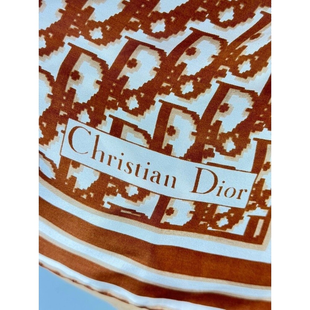 Christian Dior Silk Ivory Brown Trotter Square Scarf Luxury Old Money Classic - Picture 2 of 6